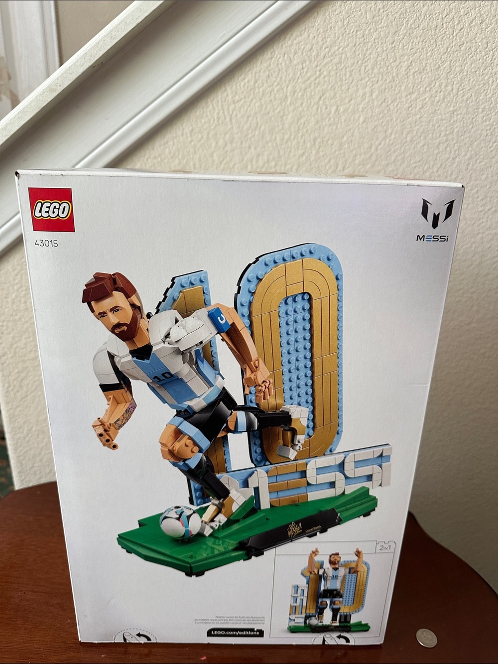 LEGO Blue White Gold Lionel Messi Brick Display Soccer - LEGO 43015